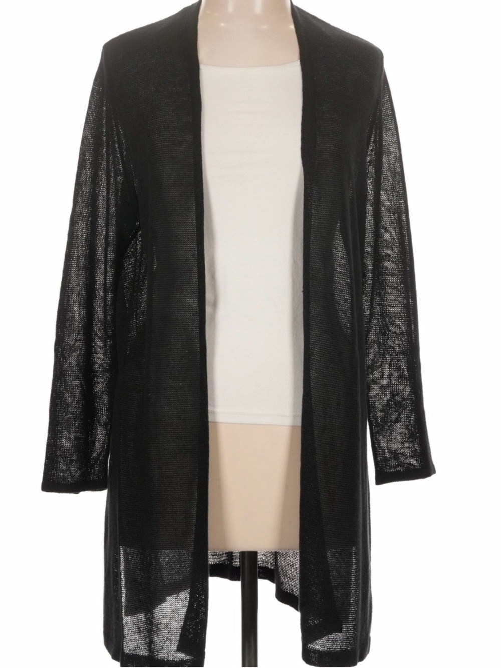 Like New Long Black J. Jill Side Slit Linen Blend Cardigan  Size Medium